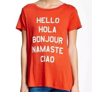WILDFOX Hello Hola Bonjour Namaste Ciao Tee in Size S
